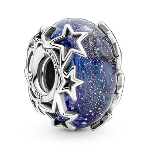 Pandora Moments Charm 790015C00 Galaxy Blue Star Murano Sterling Silber 925 blaues glitzerndes Murano Glas