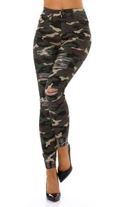 High Waist Skinny Jeans im Camouflage -Look - khaki Größe - 40