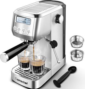 AMZCHEF Espressomaschine 20 Bar, 1,3 L Kaffeemaschine mit Milchaufschäumer, Siebträgermaschine mit 2-IN-1 Siebträger für Einzel- und Doppeltassen