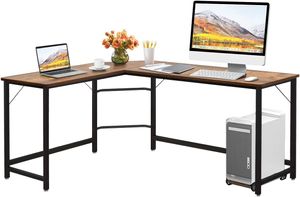 Eckschreibtisch, L-Form Computertisch mit beweglichem CPU-Ständer 168 cm, PC-Tisch Metallgestell, Schreibtisch Winkelschreibtisch Bürotisch für Arbeitszimmer & Büro (Braun)