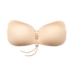 Bye Bra Lace-it Bra Selbstklebende Tunnelzug Trägerlos Rückenfrei Hochdrücken Unsichtbarer Klebe-BH Push-Up - Körbchen E - Hautton - mit Tunnelzug für Abendkleider, Ballkleider, Brautkleider