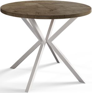 Kulatý jídelní stůl LOFT LITE, průměr rozkládacího stolu: 100 cm/180 cm, barva stolu v obývacím pokoji: šedá, s kovovými nohami v bílé barvě