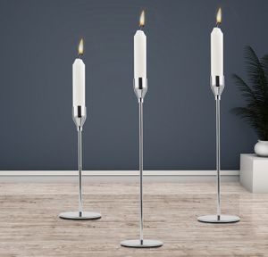 Jiubiaz Kerzenhalter 3 Stück verschiedene Größen, 33/28,5/23,5 cm Kerzenständer Kandelaber Tischdekoration für Valentinstag, Weihnachten, Hochzeitszeremonie, Geburtstag,Silber