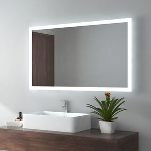 EMKE LED Badspiegel 100x60cm Badezimmerspiegel mit Beleuchtung 2 Lichtfarbe 3000/6500K Lichtspiegel Wandspiegel mit Tastenschalter + Beschlagfrei IP44 Energiesparend