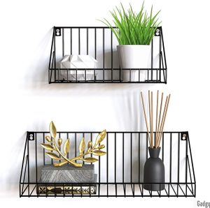 GADGY® Wandregal 2er set - Metall Schwarz - Hängeregal Groß Klein- Küchenregal Wand - Badezimmer Regal - Gitter Regal - Schwarzes Metallregal - Wand Regalbrett - Deko Schlafzimmer - Hänge Regal
