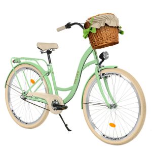 Milord Komfort Fahrrad Mit Weidenkorb Damenfahrrad, 26 Zoll, Mintze-Creme, 3-Gange Shimano