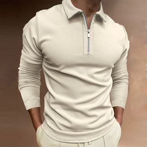 Herren Langarm Einfarbig Poloshirts Casual Reißverschluss Sweater Polo Shirt Gestreift mit Kragen