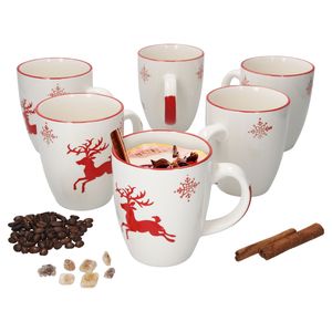 6er Set Kaffeebecher Weihnachten 300ml Schneeflocken Hirsch Glühwein