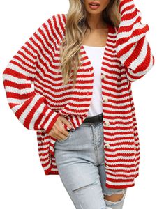 Damen Strickjacken Jacke mit Knopf Langarm Pullover Outwear Warm Einreihig Cardigan Rot,Größe S