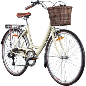 Galano Piccadilly Damenfahrrad Hollandrad 28 Zoll 150 - 175 cm retro Fahrrad Damen mit 7 Gang Schaltung und Korb Cityfahrrad vintage, Farbe:elfenbein, Rahmengröße:48 cm