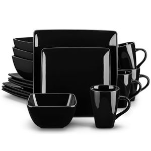 vancasso Tafelservice »SOHO« 16-tlg. Porzellan Teller Set, Kombiservice Tafelset mit Kaffeetassen, Müslischalen, Schwarz
