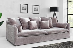 Großes Hussensofa HEAVEN 3-Sitzer 210cm taupe Samt inkl. Kissen Sofa Couch Federkern