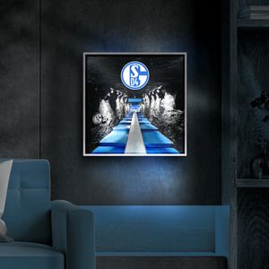 FanPunkt LED Bilderrahmen Set Weiß Matt, FC Schalke 04, Motiv Spielertunnel