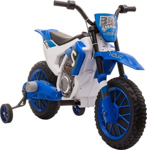 HOMCOM Kinder Elektro-Motorrad Kindermotorrad 12V Kinderfahrzeug Elektrofahrzeug mit 2 abnehmbaren Stützrädern für Kinder ab 3 Jahre PP Metall Blau+Weiß 106,5 x 51,5 x 68 cm