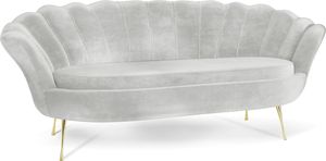 Samt Muschel Sofa mit Golden oder Silber Metallbeinen - Weicher 3-Sitzer Couch für Wohnzimmer - Elegant Polstersofa Muschelform - Soft Cloud Set - Golden Beinen - Grau