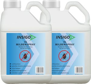 INSIGO 2x5L Anti-Milbenspray, Mittel gegen Milben Milbenbefall Milbenfrei Schutz gegen Eier auf Wasserbasis, fleckenfrei, geruchlos, mit Schnell- & Langzeitwirkung frei EX