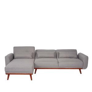 Sofa HWC-J20, Couch Ecksofa, L-Form 3-Sitzer Liegefläche Schlaffunktion Stoff/Textil 280cm  grau