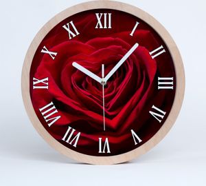 Holzuhr 25fi cm wanduhr - weiße Spitzen - rote Rose Herz