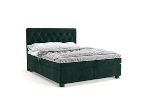 Panda Möbel - Winston Boxspringbett 160x200 cm, kontinentales Doppelbett mit hochwertiger Matratze und Topper - komfortabel, modern, stilvoll - grün