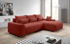 FURNIX Eckcouch LORETA Sofa L-Form Schlafsofa Couch mit Schlaffunktion und Kissen Classic Design ROT AI22