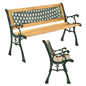 Juskys Gartenbank Pisa – 2-Sitzer Holzbank mit Armlehnen & Rückenlehne – wetterfeste Sitzbank 122x54x73 cm - Seitenelemente aus Gusseisen