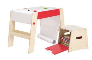 roba Maltisch & Hocker Set, Kindertisch & -Stuhl Kombination Holz natur/rot
