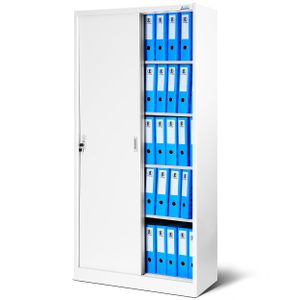Aktenschrank Büroschrank mit Schiebetüren Stahlblech Fachböden Pulverbeschichtung abschließbar 185 cm x 90 cm x 40 cm Farbe: Weiß