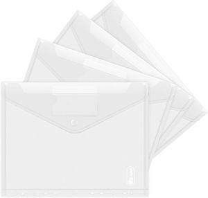 Homewit Dokumententasche A4 30 Stück- Transparent Druckknopf A4 Dokumentenmappe Sammelmappen für Dokumente Organisieren mit Binderlöcher und Etikettentasche wasserdicht