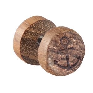 1 Stück Fake Plug Ohrstecker Holz Größe - 10 mm Motiv - Anker rund 316L Chirurgenstahl Ohrschmuck Ohrringe Ohrhänger