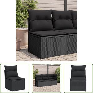 The Living Store Sofa ogrodowa bez podłokietników z poduszkami z czarnego polirattanu The Living Store Sofa ogrodowa bez podłokietników z poduszkami z czarnego polirattanu