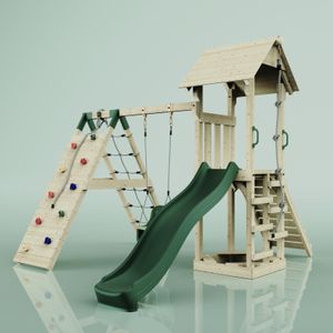 POLAR PLAY Outdoor Spielturm mit Wellenrutsche | Klettergerüst mit Kinderschaukel Kletterwand Kletternetz, Ausführung: Babyschaukel