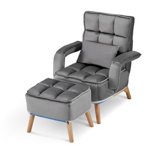 CLIPOP Samtstoff Relaxsessel, mit Hocker, Rückenlehne 5-stufig einstellbar, Grau