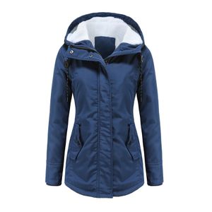 Damen Wintermantel Mode Warme Manteljacke Plus Fleece Freizeitjacke Reißverschluss,Farbe:Navy Blau,Größe:L