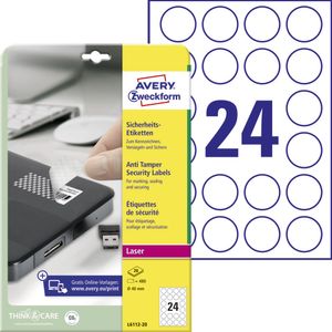 Avery Zweckform L6112-20 Sicherheits-Etiketten, Ø 40 mm, 20 Bogen/480 Etiketten, weiß