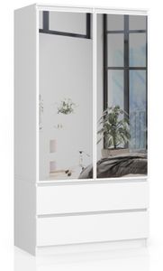 Kleiderschrank AKORD S90 mit Spiegel Weiß 2 Schubladen B90 x H180 x T51 cm