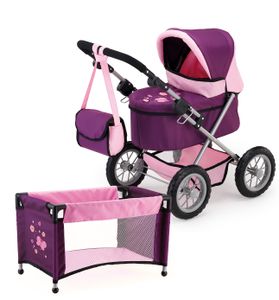 Bayer Design Trendy  Puppenwagen Set mit Bett und Tasche, pflaume, rosa