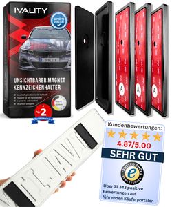 IVALITY® Magnetischer Kennzeichen-Halter auf der Stoßstange - Rahmenlose Nummernschild-Halterung für 2X Alu-Kennzeichen - Wechselkennzeichen Österreich - Magnet Auto-Zubehör