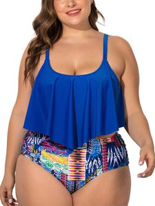 ydance Frauen Badeanzug Zweiteiler Tankinis Rüschen Set Bikinis Strandkleidung,Farbe:Blau,Größe:3XL
