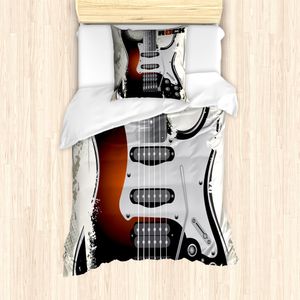 ABAKUHAUS Rockmusik Mantele, Retro Schmutz-Gitarre, Milbensicher Allergiker geeignet mit Kissenbezügen, 135 cm x 200 cm - 80 x 80 cm, Mehrfarbig