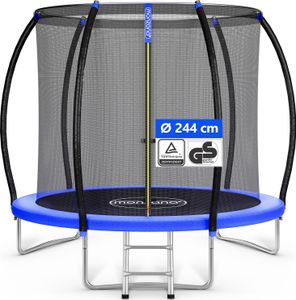 MONZANA® Trampolin Ø 244 cm Rheinland GS Zertifiziert Komplettset inkl. Sicherheitsnetz Innen Leiter Randabdeckung Kindertrampolin Gartentrampolin