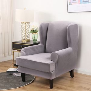 Velvet Wing Chair Covers 2 Piece Chair Covers Slipcover Elastický kryt křesla Sofa Cover Stretch Protective Cover Kryt křesla pro Wing Chair, Light Grey