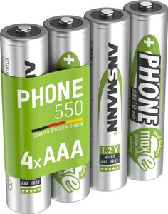 ANSMANN Telefon Akku AAA, 4 Stück, 550mAh 1,2V, DECT