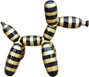 Casa Padrino Luxus Designer Deko Skulptur Ballon Hund mit Streifen Schwarz / Gold 100 cm - Große Deko Figur - XXL Deko Skulptur - XXL Deko Figur - Wohnzimmer Deko - Garten Deko - Luxus Figuren