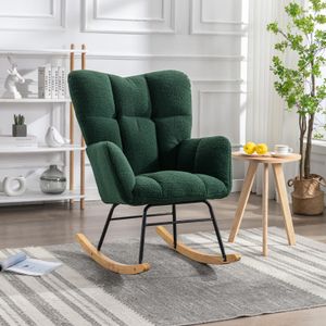 Fotel bujany Fortuna Lai Mid-Century Modern Nursery Fotel bujany tapicerowany z wysokim oparciem Accent Glider Rocker, nośność do 136 kg, 80 x 70 x 95 cm Zielony