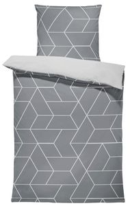 4 teilig Bettwäsche 135x200 cm geometrisch grafisch grau silber Wende Baumwolle