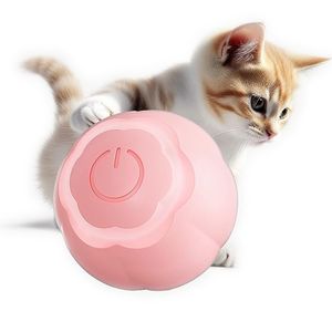 Elektrisch Katzenball mit LED Licht, Interaktives Katzenspielzeug, Selbstbeschäftigung Sieben Farben, 360° Selbstrollender Ball (Rosa)
