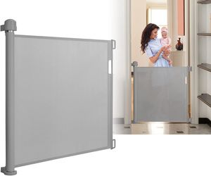 ACXIN Türschutzgitter Ausziehbar 0 -150cm Treppenschutzrollo Baby Treppenschutzgitter Einziehbares Sicherheitstrennwand für Innen und Außenbereich (Grau)