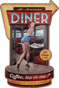 Moritz Blechschild 41 x 60 cm American Diner Amerika USA Frau Retro Coffee Deko Metallschild Retro Vintage Retro Sprüche lustig