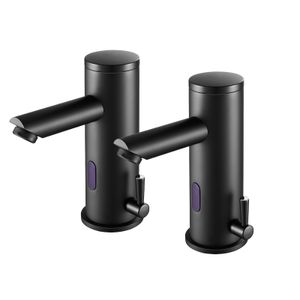 2pcs Auralum Sensor Wasserhahn Bad Waschtischarmatur mit Infrarot, automatische Waschbeckenarmatur Badarmatur für Handwaschbecken, Schwarz
