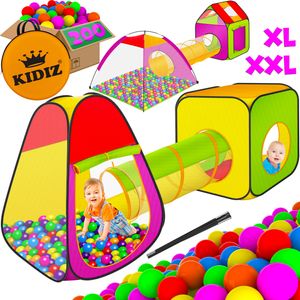 KIDIZ® Spielzelt Spielhaus Babyzelt ✓ 200 Bälle ✓ Bällebad ✓ Kinderzelt | Ideal für Zuhause & im Garten | Tasche | Tunnel, Größe:XL